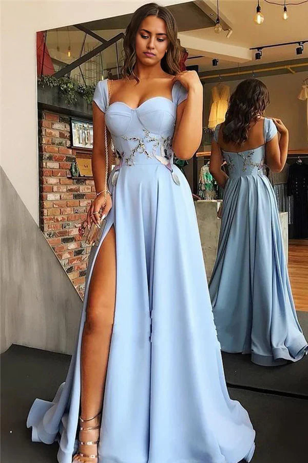 Vestidos de noche de satén con escote corazón y abertura alta para graduación